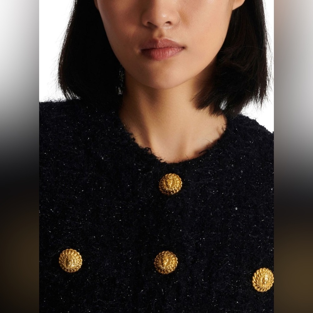 BALMAIN GOLD-BUTTON TWEED LUREX JACKET FOR WOMEN Size FR 42 - Picture 15 of 15